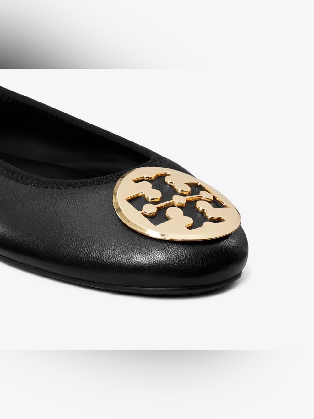 The iconic Tory Burch Minnie Travel Ballet Flat in Black Leather Size